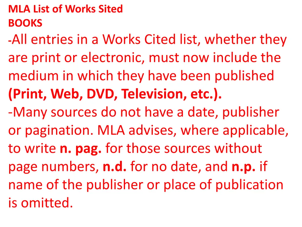 mla list of works sited books all entries