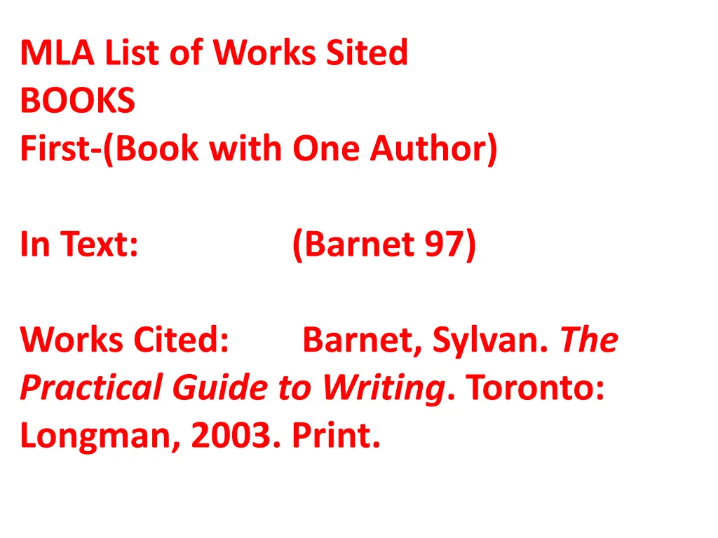 mla list of works sited books first book with
