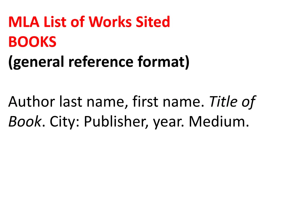 mla list of works sited books general reference