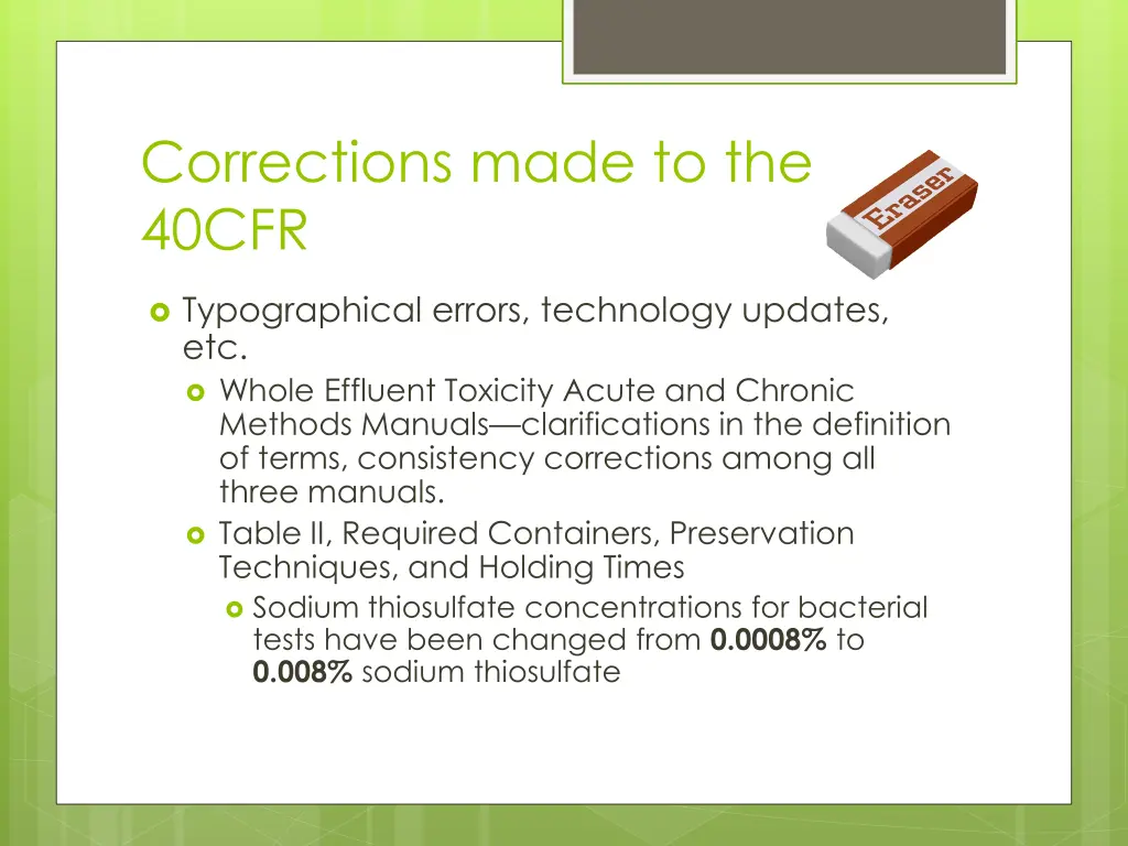 corrections made to the 40cfr