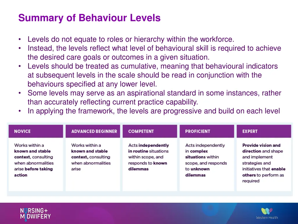 summary of behaviour levels