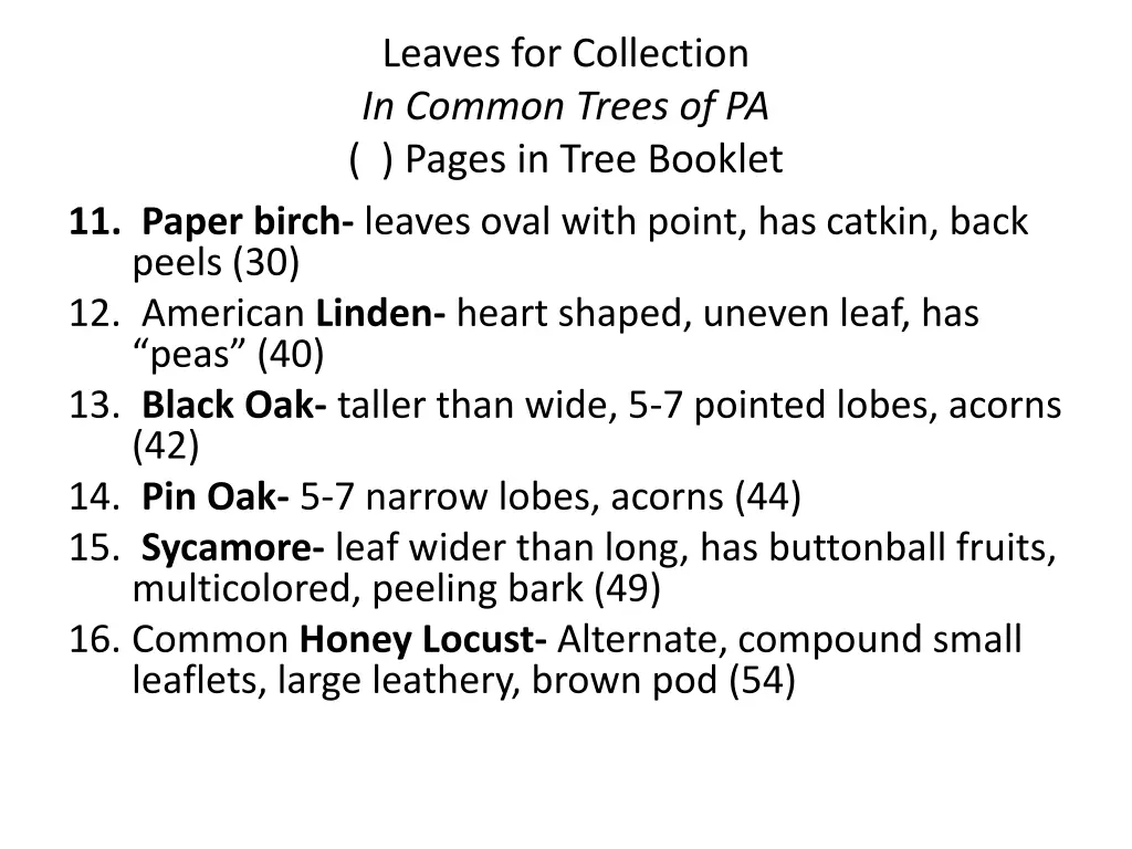 leaves for collection in common trees of pa pages