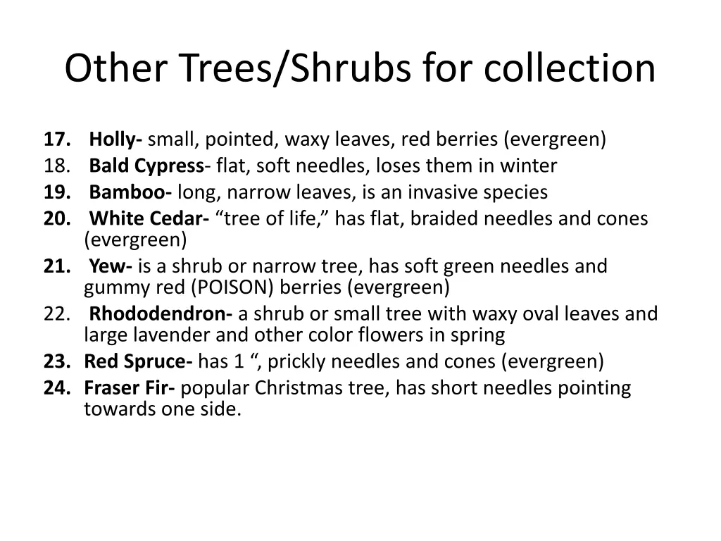 other trees shrubs for collection