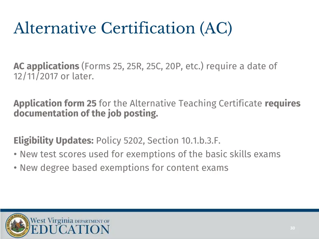 alternative certification ac