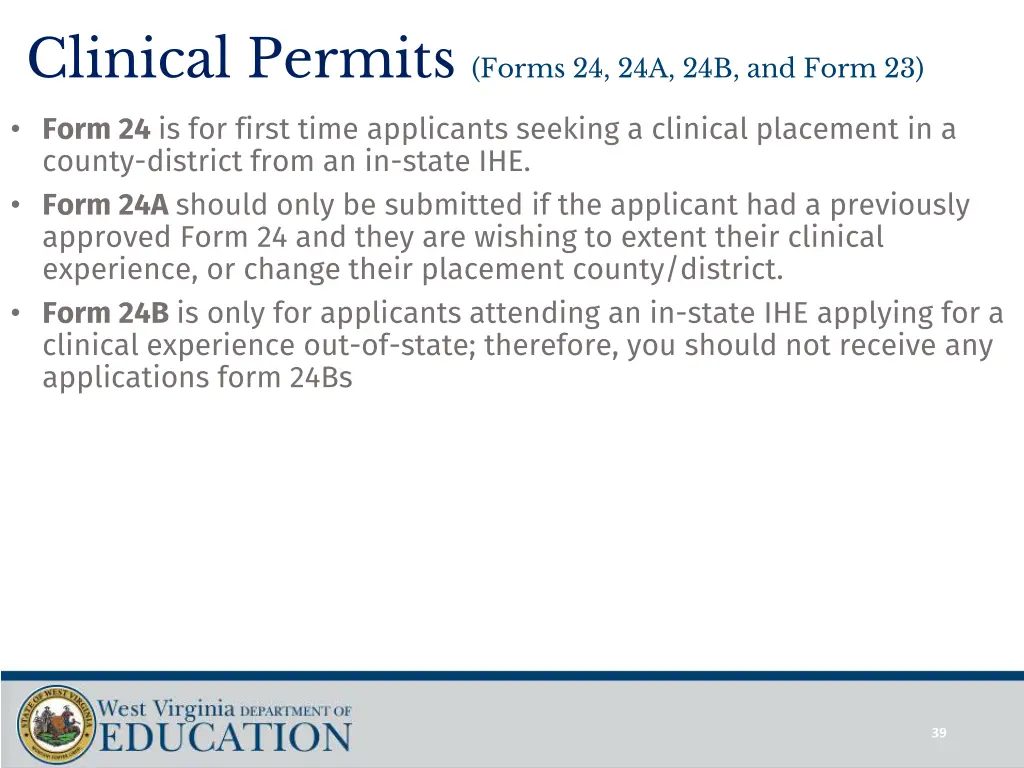 clinical permits forms 24 24a 24b and form 23 1