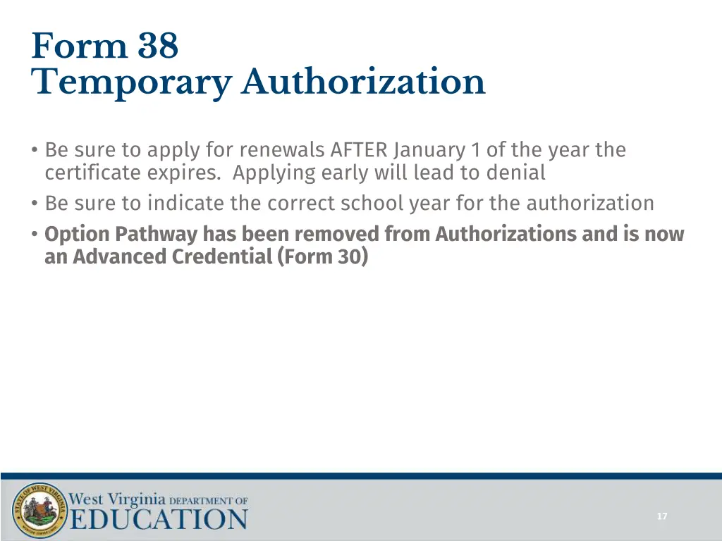 form 38 temporary authorization