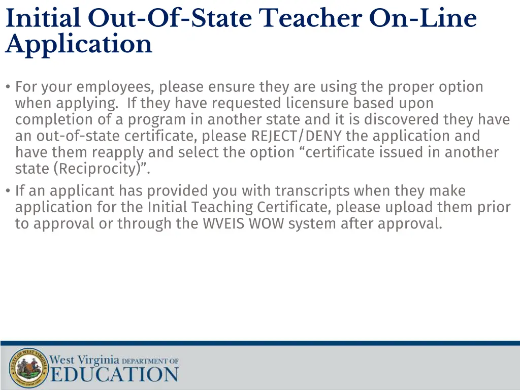 initial out of state teacher on line application
