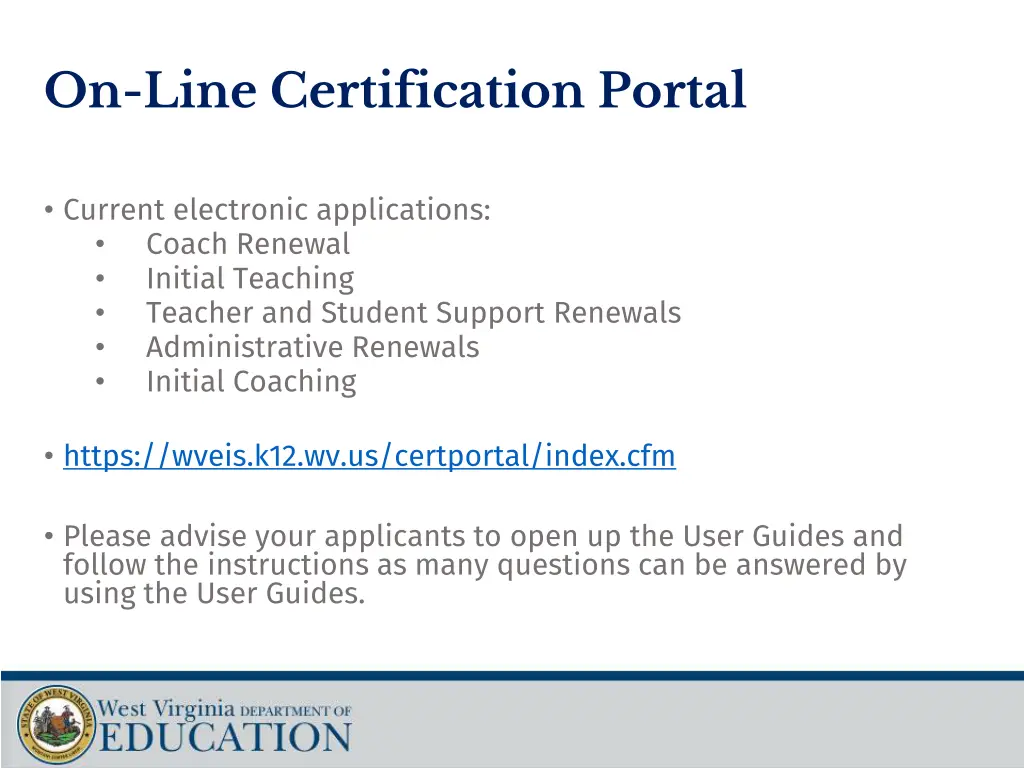 on line certification portal