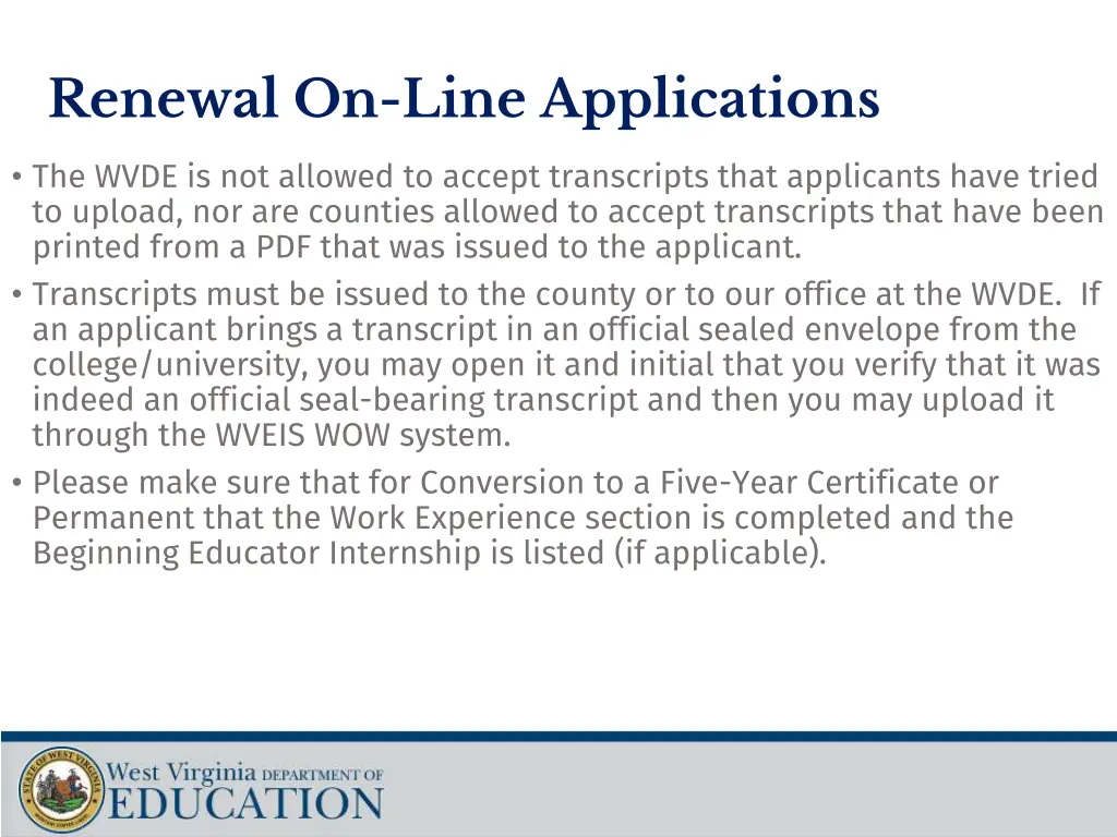 renewal on line applications 1