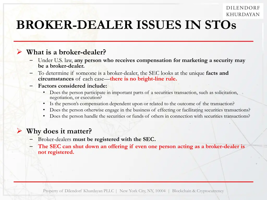 broker dealer issues in stos