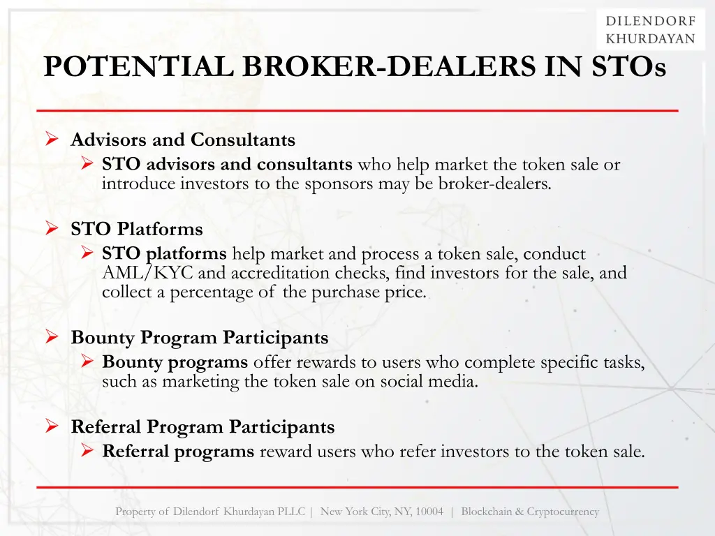 potential broker dealers in stos
