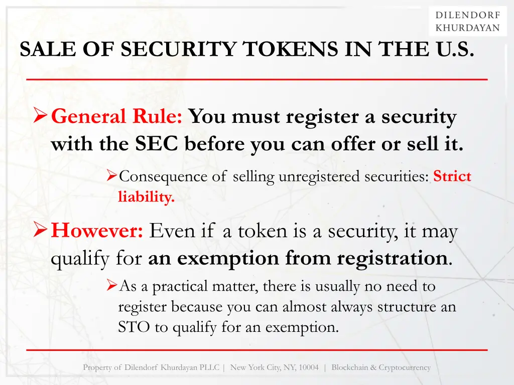 sale of security tokens in the u s