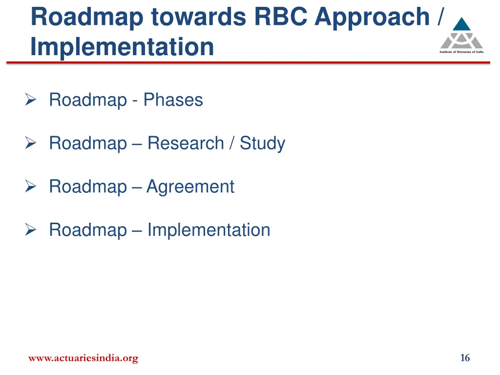roadmap towards rbc approach implementation