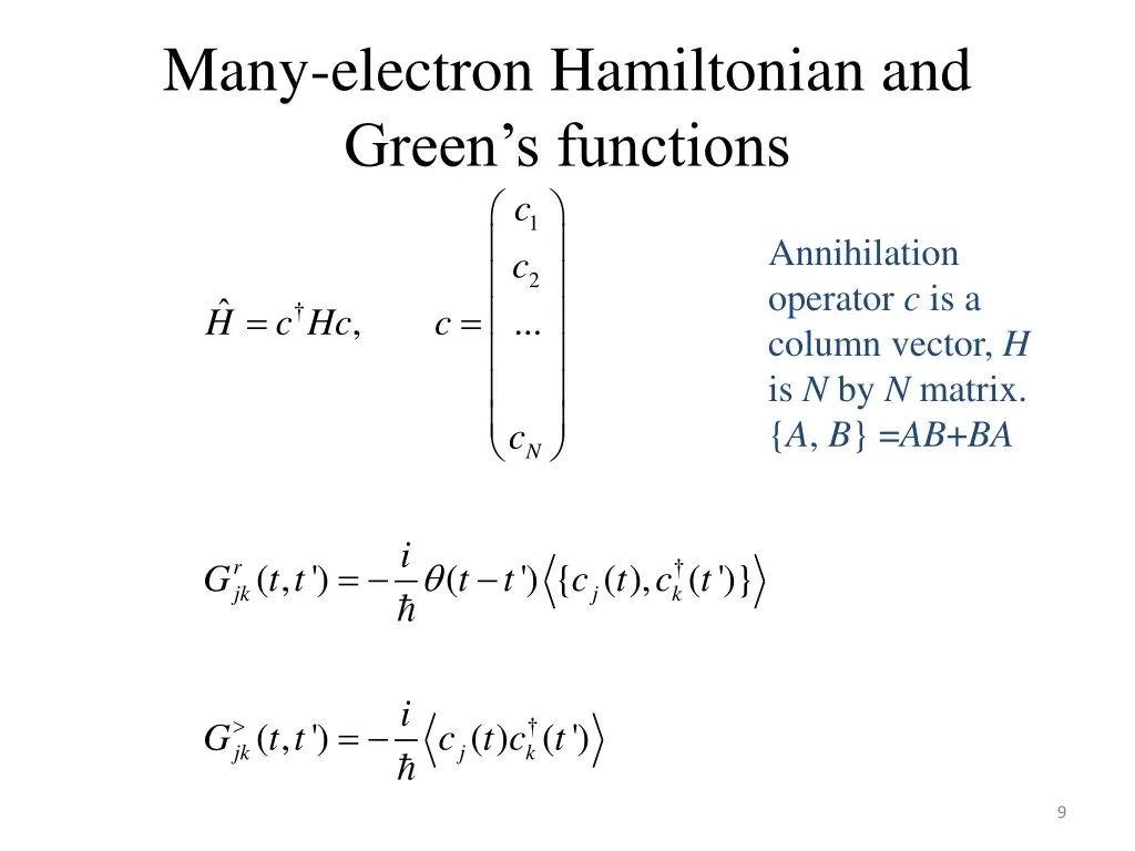 many electron hamiltonian and green s functions
