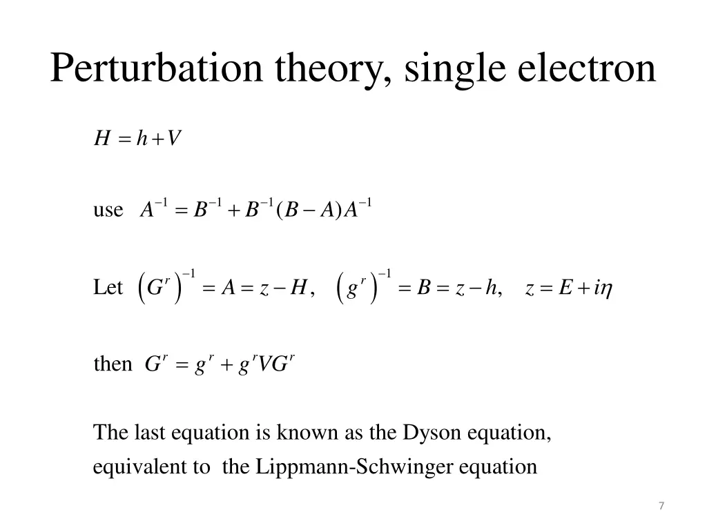 perturbation theory single electron