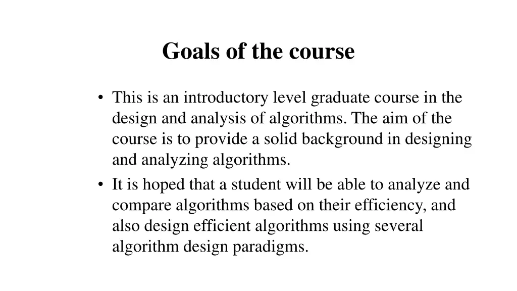 goals of the course