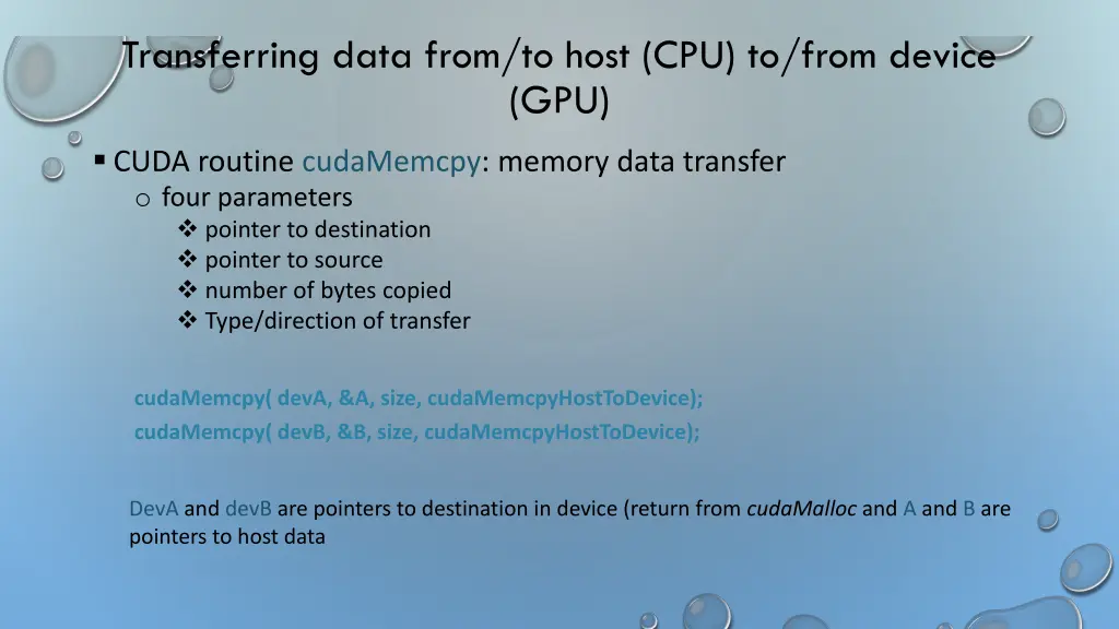transferring data from to host cpu to from device