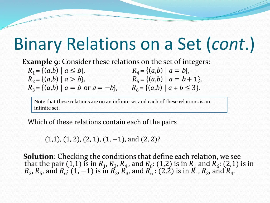 binary relations on a set cont