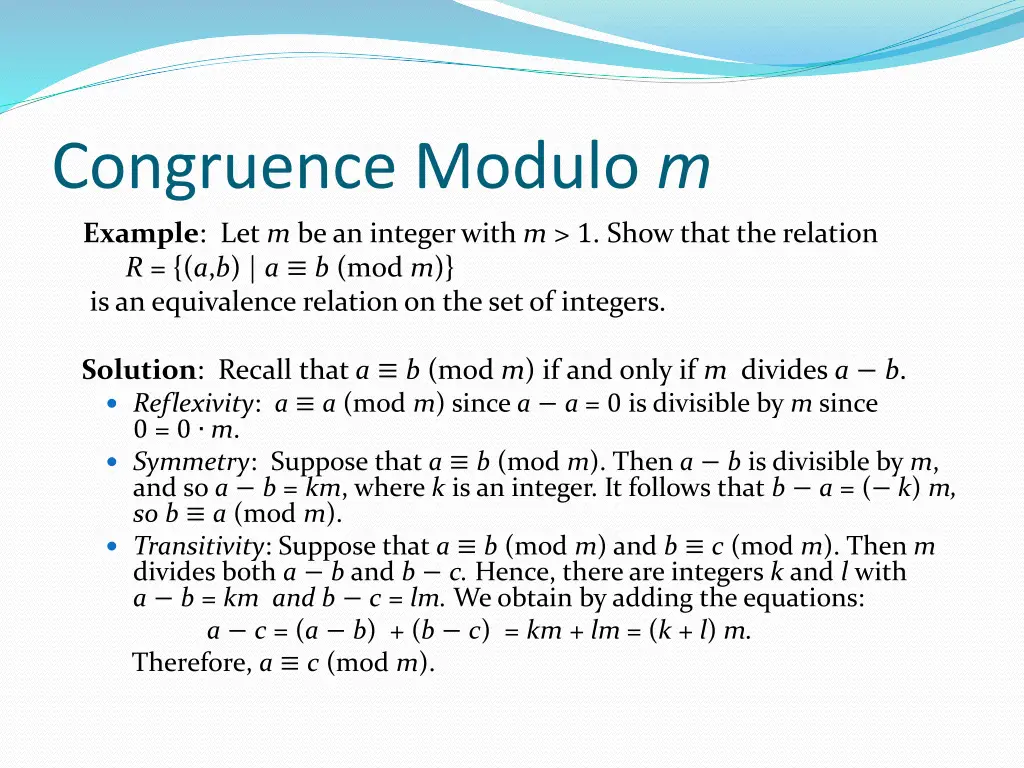 congruence modulo m example let m be an integer