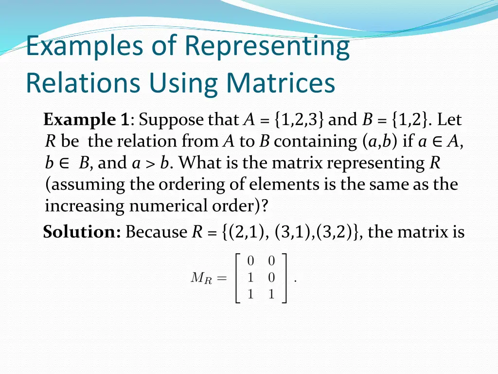 examples of representing relations using matrices