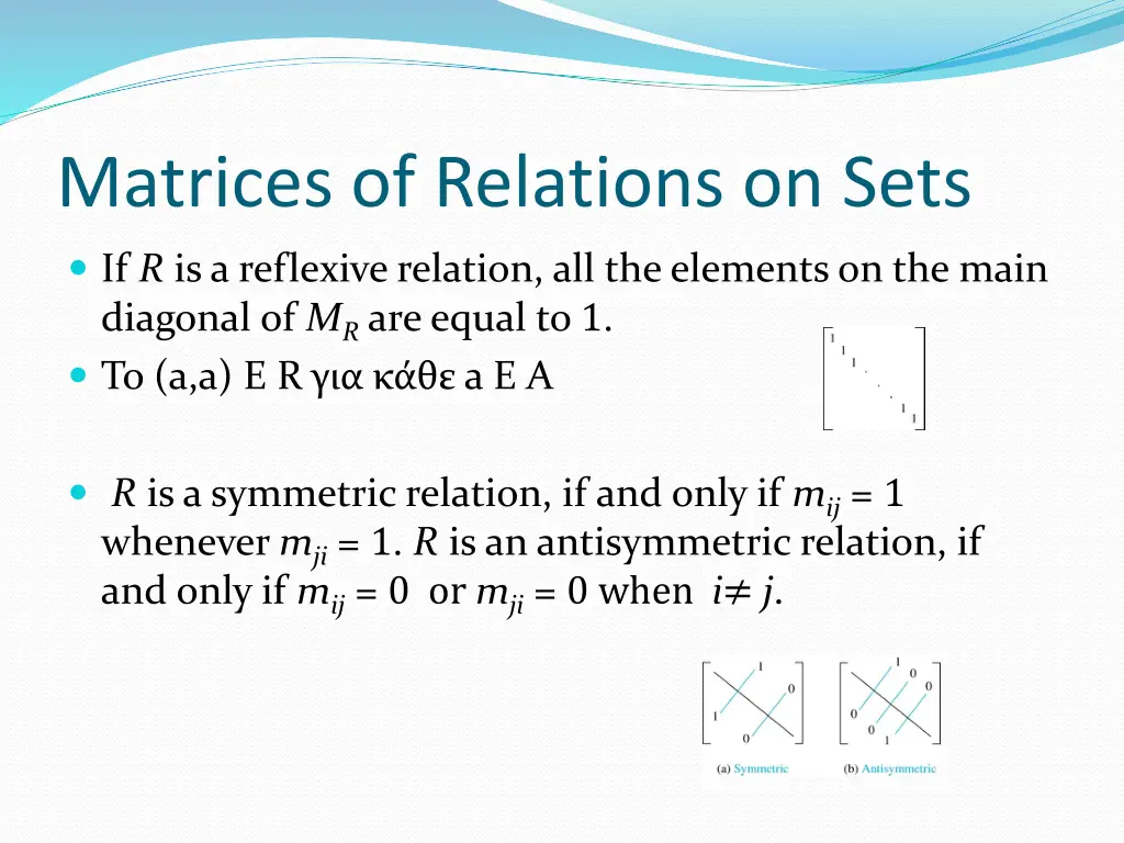 matrices of relations on sets