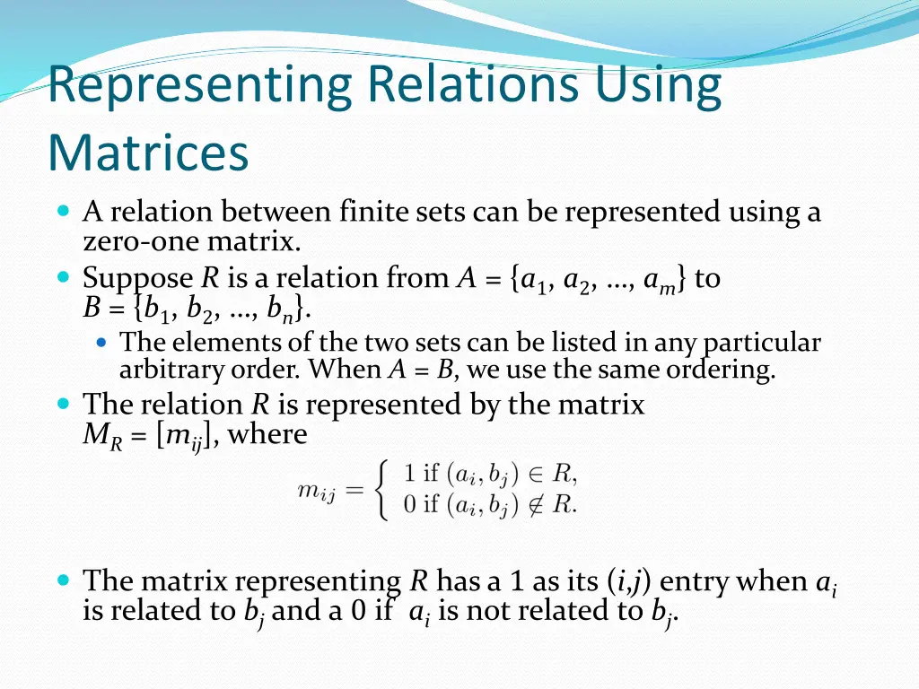 representing relations using matrices a relation