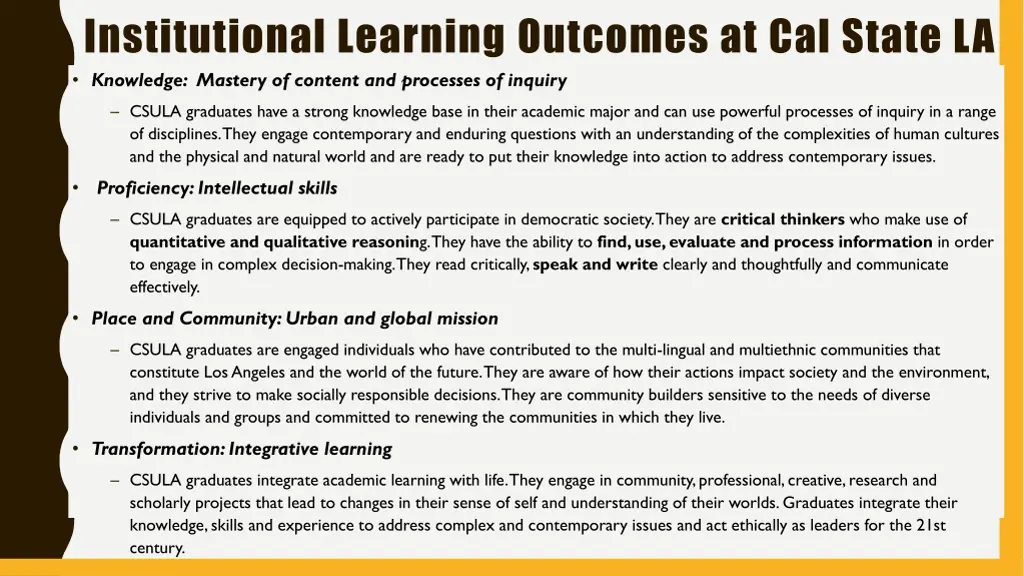 institutional learning outcomes at cal state