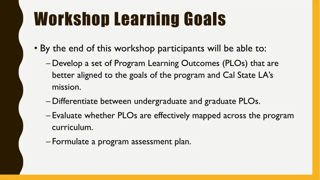 workshop learning goals