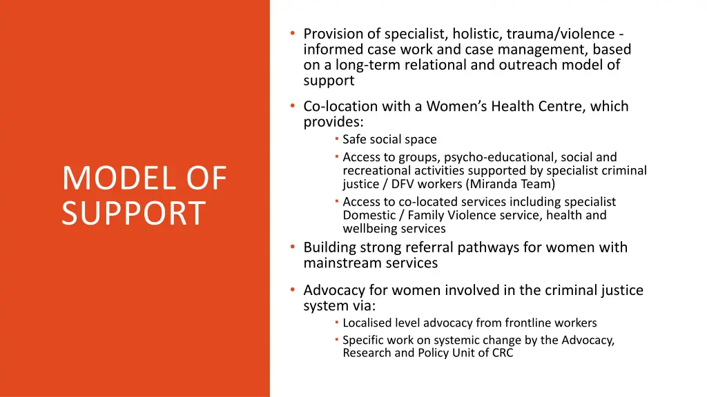 provision of specialist holistic trauma violence