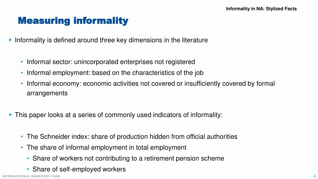 informality in na stylized facts