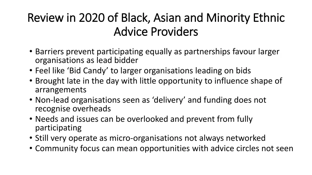 review in 2020 of black asian and minority ethnic