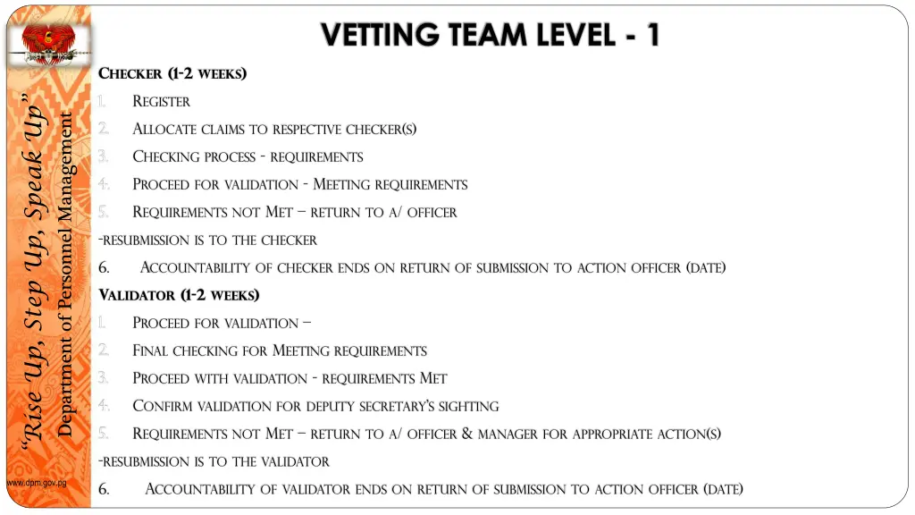 vetting team level 1