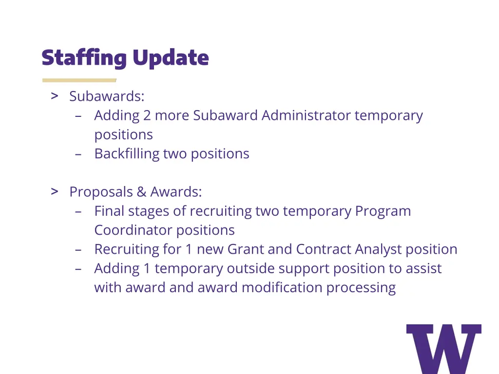 staffing update