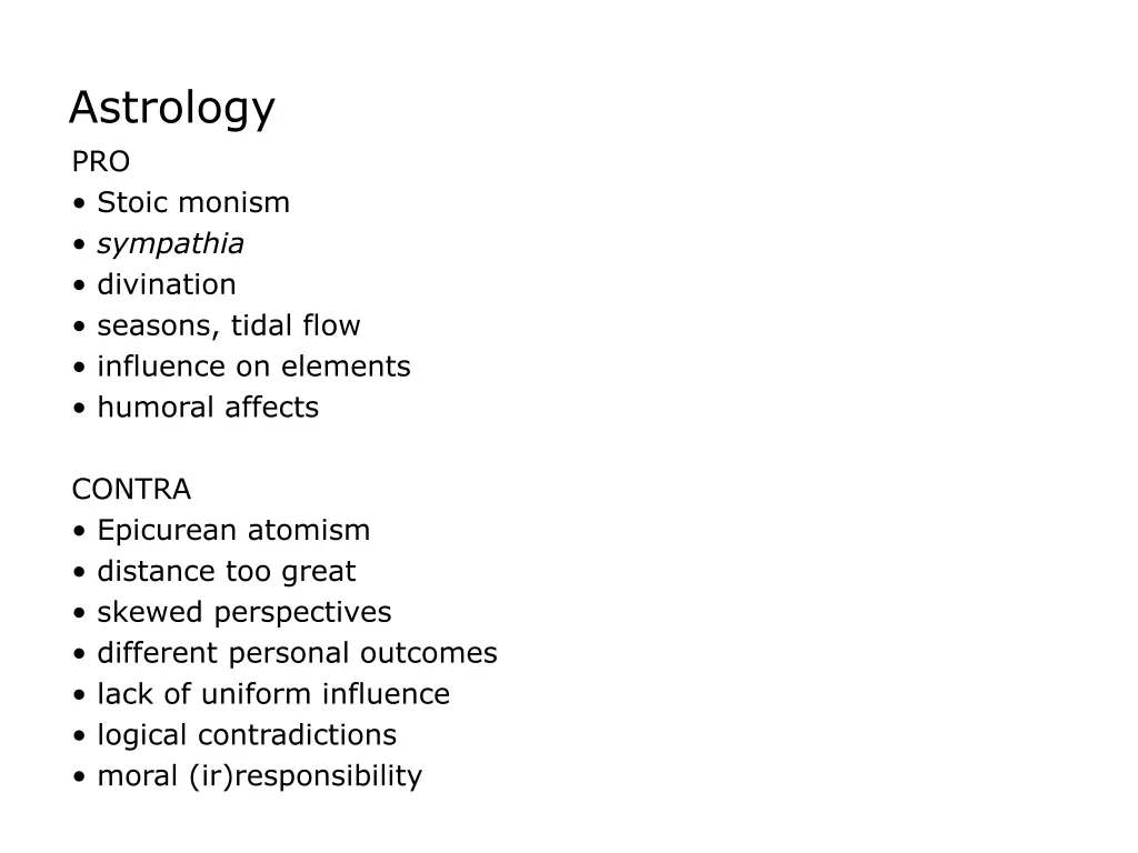 astrology pro stoic monism sympathia divination