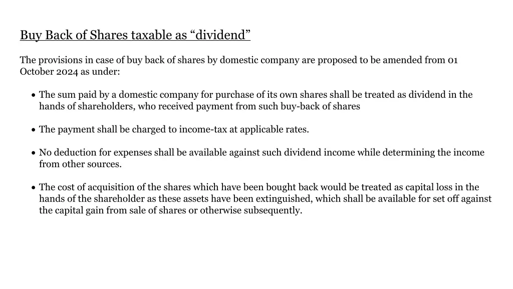 buy back of shares taxable as dividend