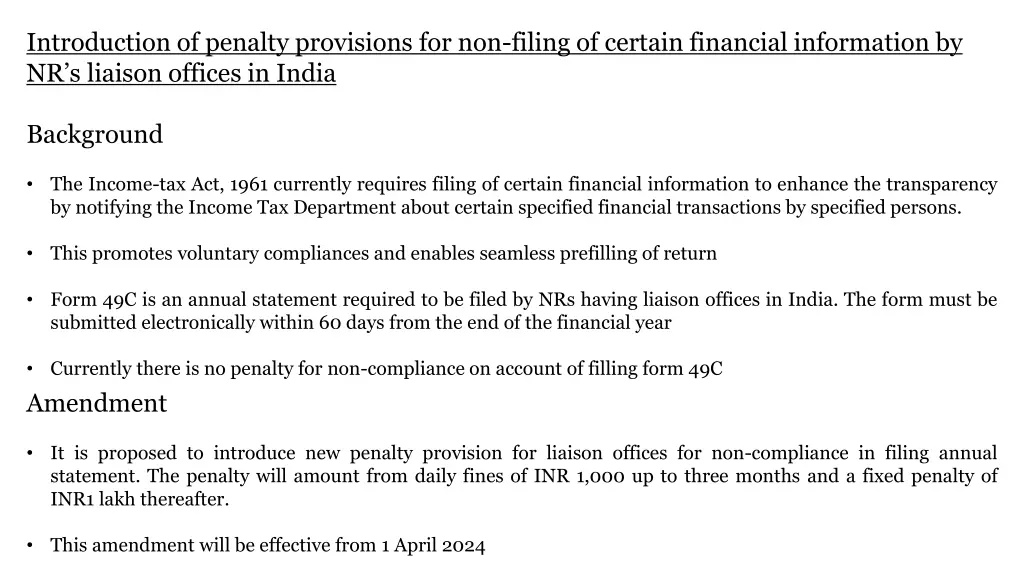 introduction of penalty provisions for non filing