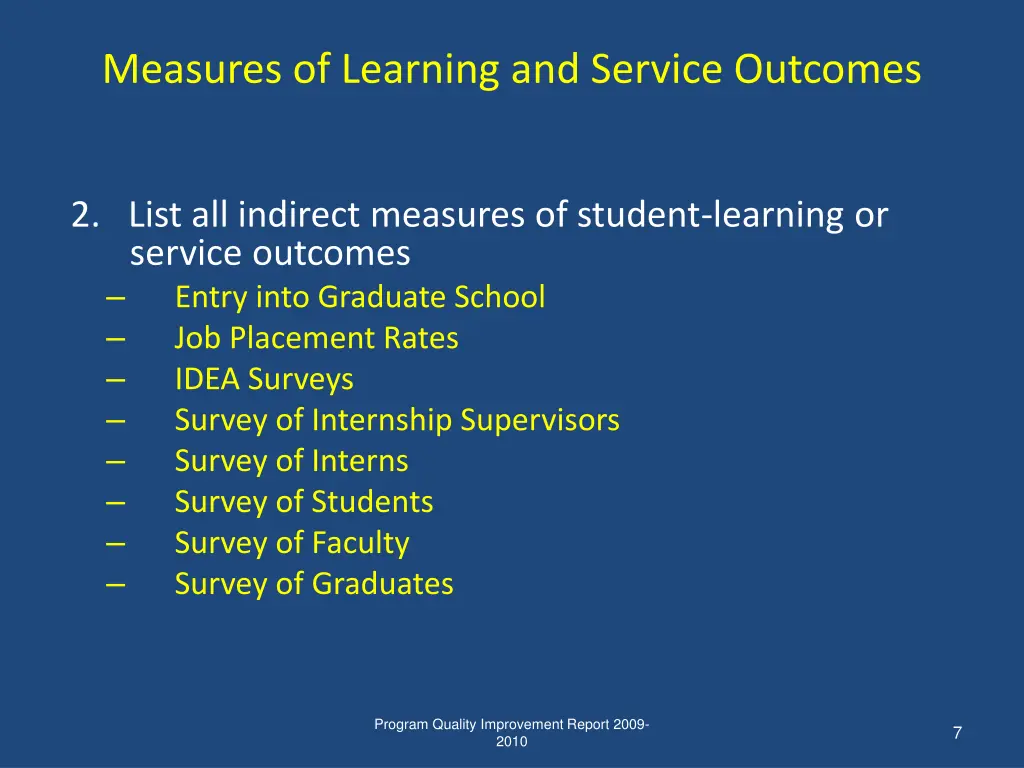 measures of learning and service outcomes 1