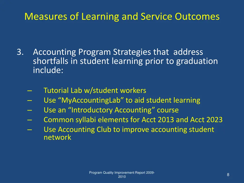 measures of learning and service outcomes 2