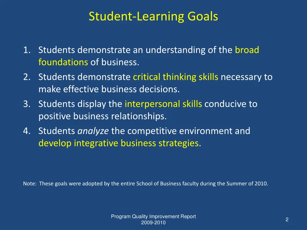 student learning goals