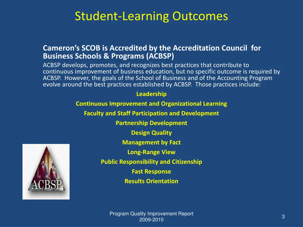 student learning outcomes