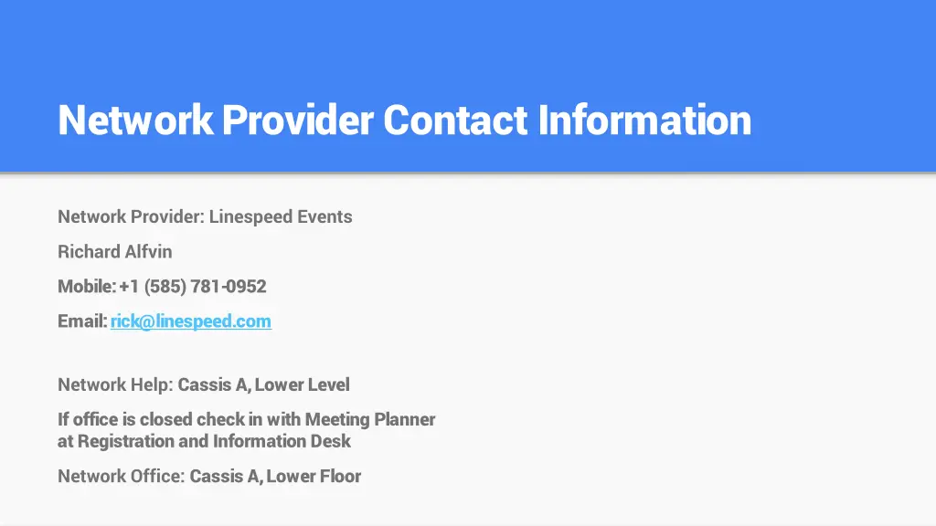 network provider contact information