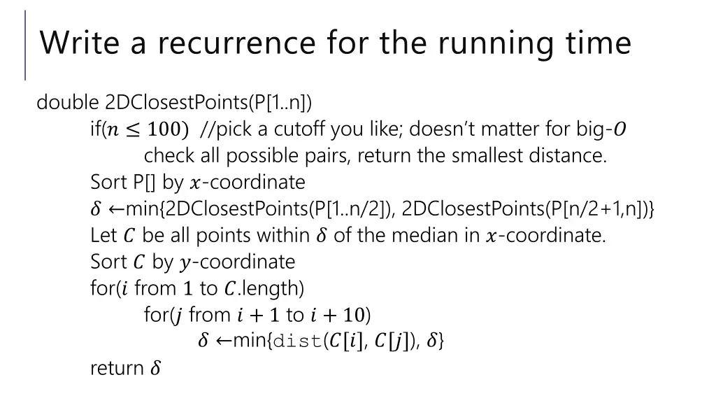 write a recurrence for the running time