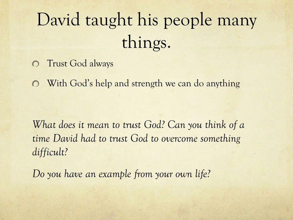 david taught his people many things