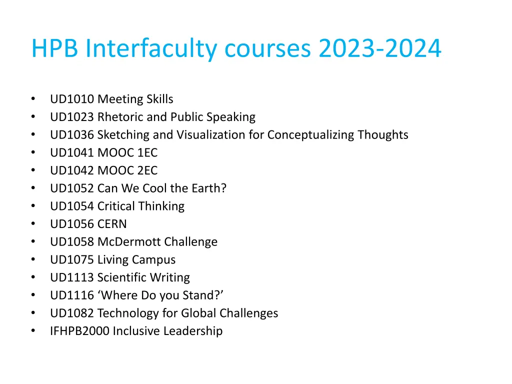 hpb interfaculty courses 2023 2024