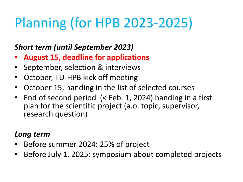 planning for hpb 2023 2025