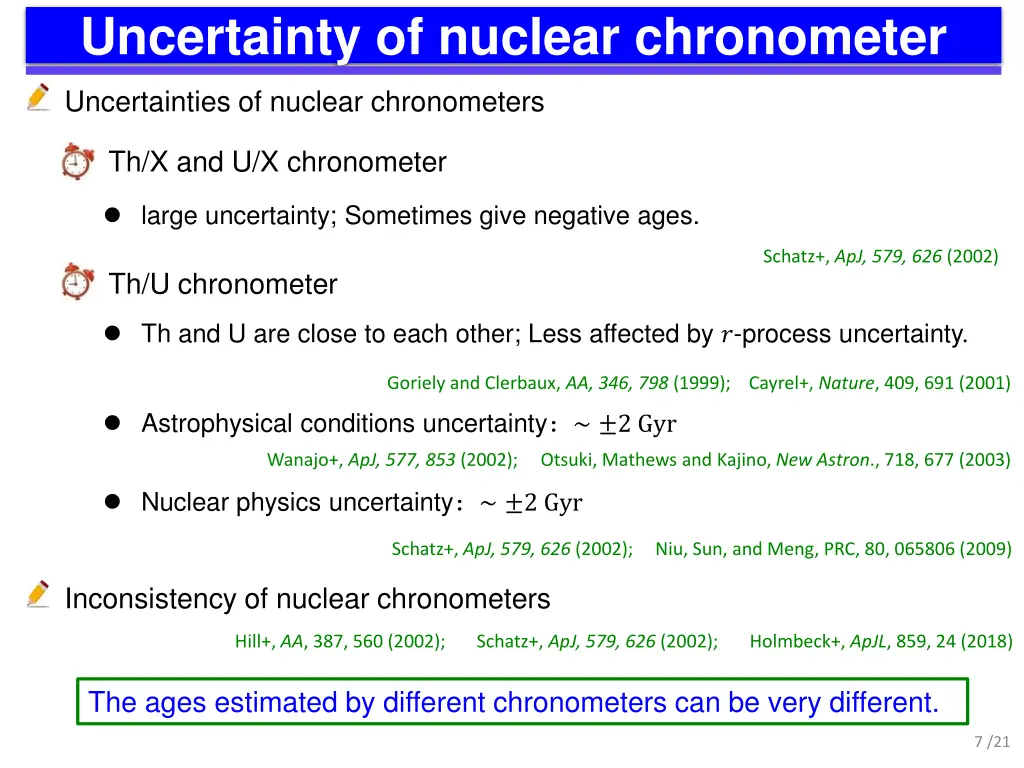 uncertainty of nuclear chronometer