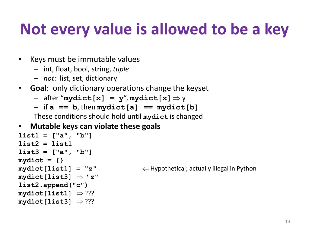 not every value is allowed to be a key