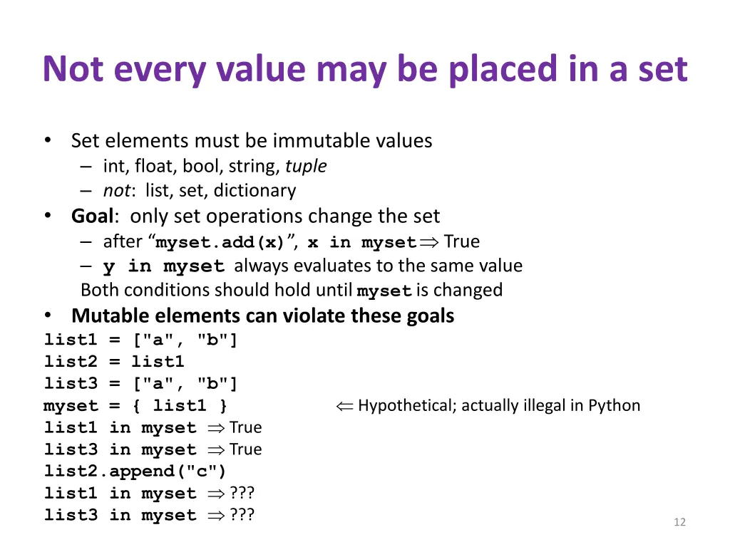 not every value may be placed in a set