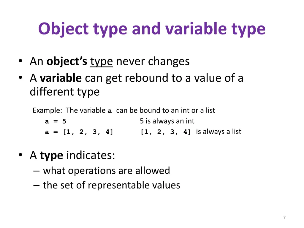 object type and variable type