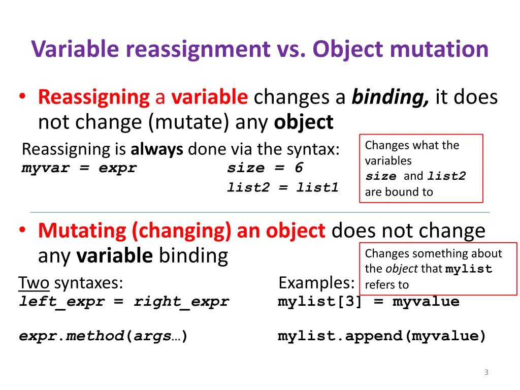 variable reassignment vs object mutation